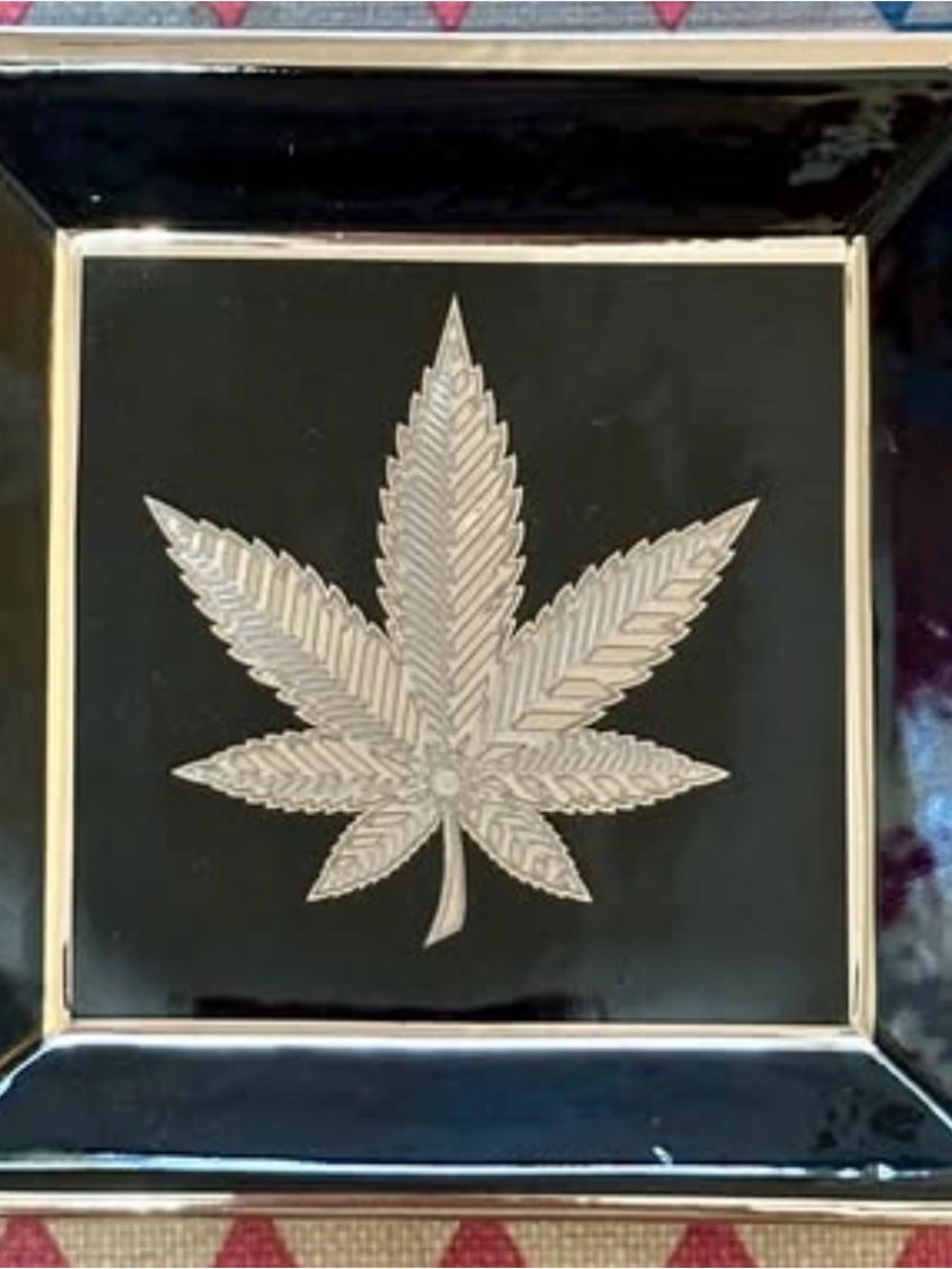 Jonathan Adler Black and Gold Ceramic Decorative Tray with Leaf Motif